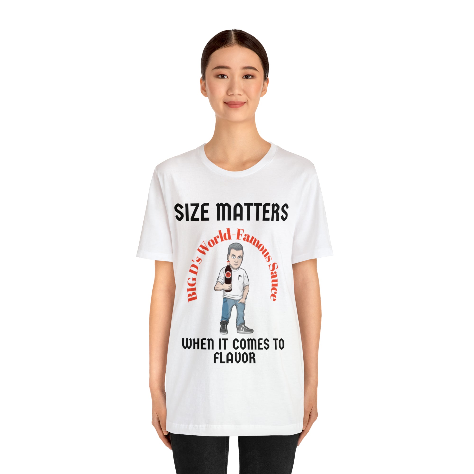 "Size Matters When It Comes to Flavor" Unisex Jersey Short Sleeve Tee